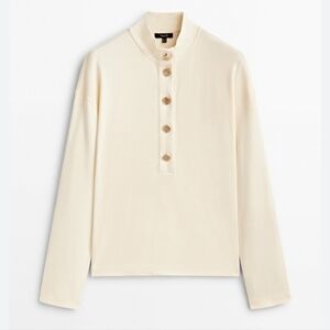 NEW Massimo Dutti Off White/Cream Cotton Henley Gold Buttons Sweatshirt